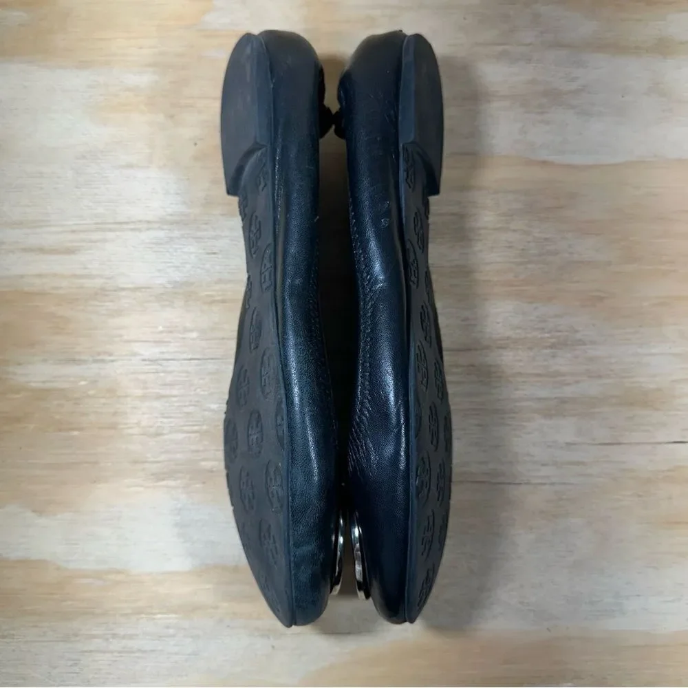 Tory Burch Black Flats with Logo Emblem